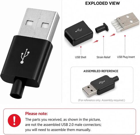 20 Sets USB Type A 4 Pin Male Jack Connectors Adapter, Type A 4 Pin Male Connector with Black Plastic Cover, DIY Repair Plug for Data Charging Port Replacement in Kuwait