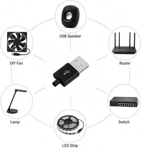 20 Sets USB Type A 4 Pin Male Jack Connectors Adapter, Type A 4 Pin Male Connector with Black Plastic Cover, DIY Repair Plug for Data Charging Port Replacement in Kuwait