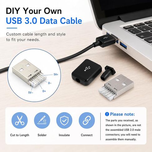 20 Sets USB Type A 4 Pin Male Jack Connectors Adapter, Type A 4 Pin Male Connector with Black Plastic Cover, DIY Repair Plug for Data Charging Port Replacement in Kuwait