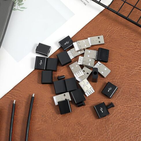 20 Sets USB Type A 4 Pin Male Jack Connectors Adapter, Type A 4 Pin Male Connector with Black Plastic Cover, DIY Repair Plug for Data Charging Port Replacement in Kuwait