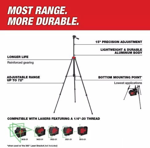 48-35-1411Tripod, Laser Level, Laser Level Tripod for Milwaukee 72-in. Aluminum Laser Tripod, 1/4" - 20" Pan-Tilt Head in Kuwait