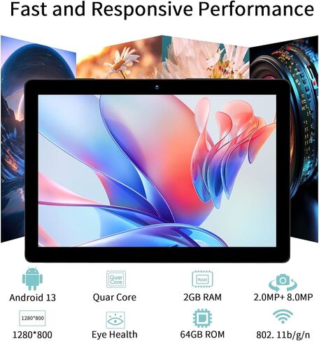 PRITOM 10 inch Tablet with Case, 64GB, HD IPS Screen, WiFi, Android, Black in Kuwait