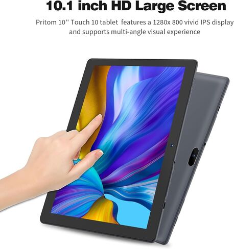 PRITOM 10 inch Tablet with Case, 64GB, HD IPS Screen, WiFi, Android, Black in Kuwait