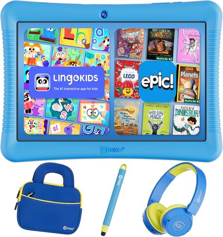 Contixo 10" Android Kids Tablet Bundle - 32GB, Epic! & Lingokids Educational Apps, Parental Controls, Kid-Proof Case w/Kickstand & Stylus, Headphones & Sleeve Bag - Purple in Saudi Arabia
