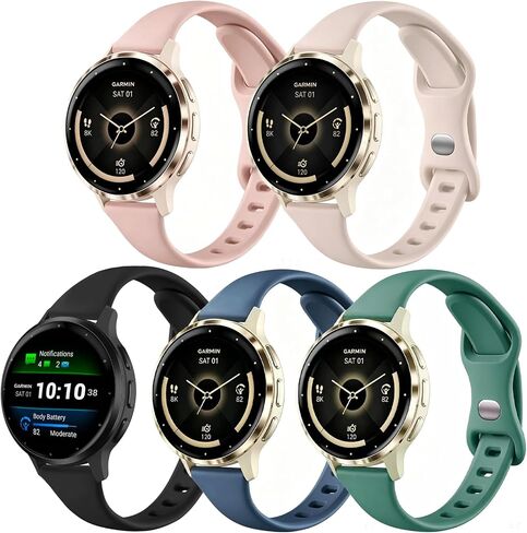 5 عبوات من أحزمة ساعات السيليكون النحيفة مقاس 18 ملم متوافقة مع Garmin Venu 4 41mm/Venu 3S /Vivoactive 4S /Venu 2S / Vivomove 3S، أشرطة معصم رياضية رفيعة وناعمة وضيقة لـ Garmin Forerunner 255s/265S in Kuwait