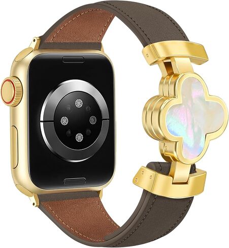 MOINSPIRE Designer Slim Leather Bands for Women,Lucky Four-Leaf Clover Cute Dressy Magnetic Watch Bands for iwatch Compatible with Apple Watch Series 11/10/9/8/7/6/5/4/3/2/1 SE 1/2/3 Ultra 1/2/3 in Kuwait