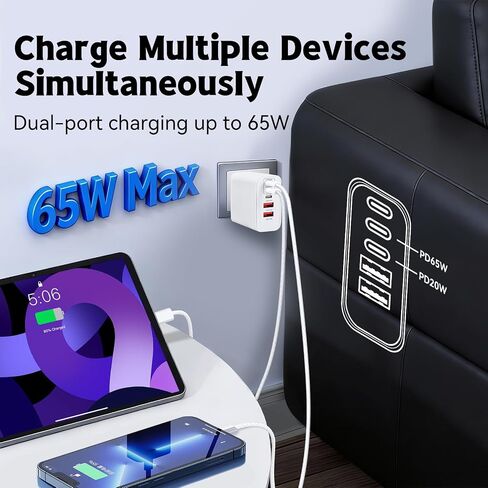 100W USB C iPhone 17 16 15 Charger Fast Charging,2-Pack 10Foot Type C Woven Cable and 1-Pack 5-Port i Phone Charger Fast Charging Block for iPhone 17 Pro/17 Pro Max/Air/16 Pro Max/15 Plus/iPad Pro/Air in Kuwait