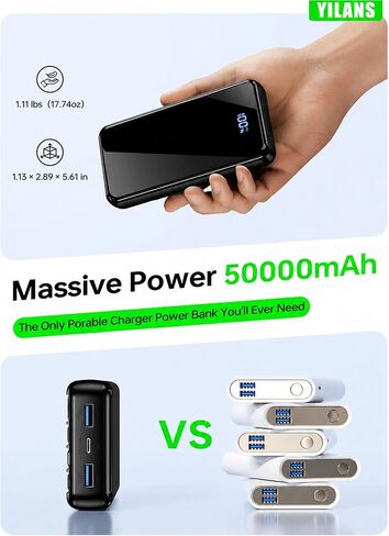YILANS Portable Charger 50000mAh, 22.5W Power Bank with Built-in 4 Cables in Kuwait