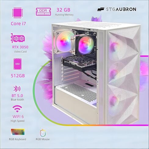 STGAubron Gaming PC Bundle with 24 Inch FHD LED Monitor- Intel Core i7 up to 3.9G, GeForce RTX 3050 6G, 32GB RAM, 512GB SSD, RGB Fan x 4, Windows 11 Home in Saudi Arabia