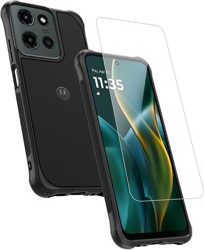 Motorola Moto G (2025/2026) & G Play (2026) Rugged Protective Bundle- Black Phone Case + 9H Tempered Glass Screen Protector in Kuwait