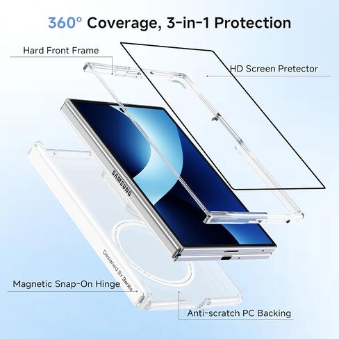 BENKS for Samsung Galaxy Z Fold 8 Case with Hinge Protection, Clear Magnetic Back Cover & Front Frame, Screen Protector & MagSafe Stand in Saudi Arabia