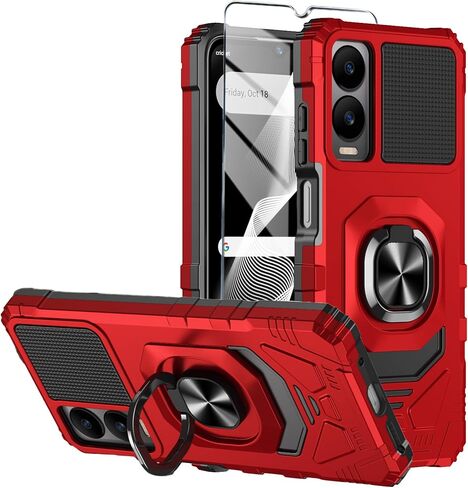 for Cricket Debut S3 Phone Case/AT&T Vista 2 Case with Tempered Glass Screen Protector,Military Grade Heavy Duty Shockproof Protective Cover,with Ring Kickstand (Cricket Debut S3, Blue) in Saudi Arabia