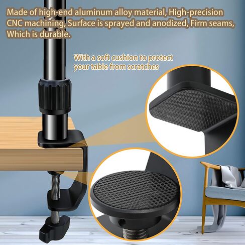 Overhead Camera Mount Desk Stand, Bearing 18lb, Base& Top 360° Adjustable, with 1/4“ 3/8" 5/8" Screw, 3-Section Flexible Articulating Metal Arm for DSLR Camera/Webcam in Kuwait