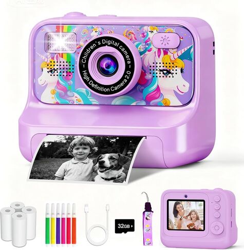 Kids Camera, Upgrade Kids Camera Instant Print, Front Rear Dual Selfie Digital CAM with 1080P Videos, Portable Travel Toy with Games and Music, Christmas Birthday Gift for Boys, Girls and Teens in Kuwait