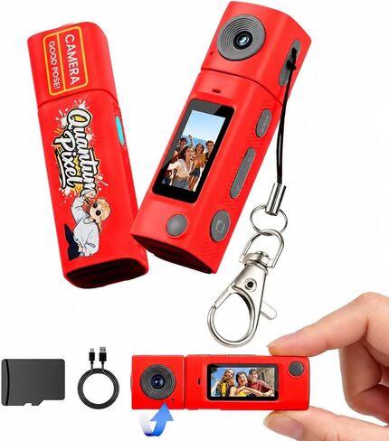 Mini Keychain Digital Camera,Y2K Retro Pocket Digicam 2K HD Video Camera, 270° Rotatable Lens, Built-in Flash, Type-C Charging, with 16GB SD Card & Keychain in Saudi Arabia