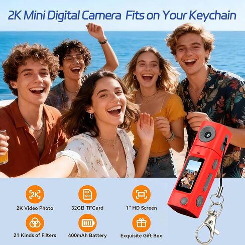 Mini Keychain Digital Camera,Y2K Retro Pocket Digicam 2K HD Video Camera, 270° Rotatable Lens, Built-in Flash, Type-C Charging, with 16GB SD Card & Keychain in Saudi Arabia