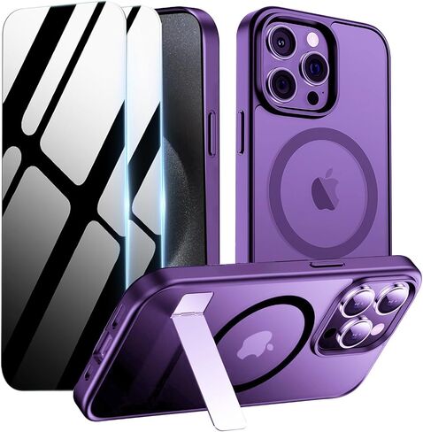 Magnetic Case for iPhone 16 Pro Max with Privacy Screen Protector & Folding Kikstand [Compatible with MagSafe],Soft Shockproof Phone Case Protective Bumper Cover for iPhone 16 ProMax,Black in Kuwait