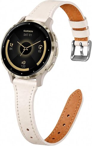 18mm Slim Leather Strap Compatible with Garmin Venu 3S Watch Band/Venu 4 41mm/Venu 2S/Vivoactive 4S/Vivomove 3S/Forerunner 265S 255S, Quick Release Thin Wristband for Women Men in Saudi Arabia