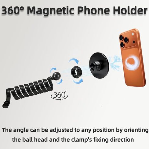Magnetic Flexible Gooseneck Phone Holder, 35-Inch Portable Long Arm Phone Mount, Compatible with MagSafe, for Gym Treadmill, Spin Bike, Stroller, Shopping Cart, Wheelchair, Desk & Chair and More in Kuwait