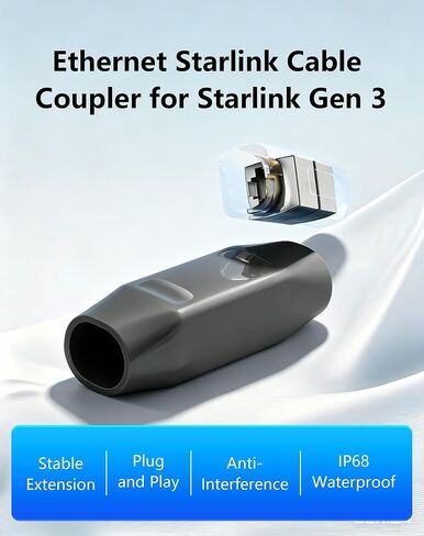 CERRXIAN Ethernet Starlink Cable Coupler for Starlink Gen 3, IP68 Waterproof Extension to RJ45 Cable Compatible for Starlink Ethernet Adapter Gen 3/Mini Dish and Router Support Cat7/6/5e/5 in Kuwait