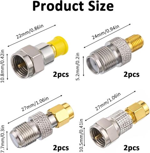 8 Pcs F Type to SMA Coax Adapter Kit Male/Female Connector Gold Plated for Ham Radio Antenna CB Radio Walkie Talkie WiFi Router in Kuwait