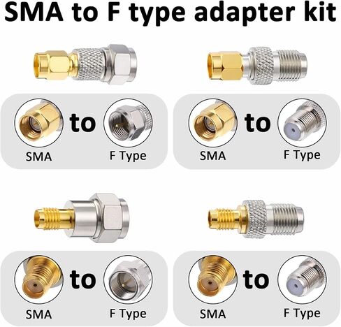 8 Pcs F Type to SMA Coax Adapter Kit Male/Female Connector Gold Plated for Ham Radio Antenna CB Radio Walkie Talkie WiFi Router in Kuwait