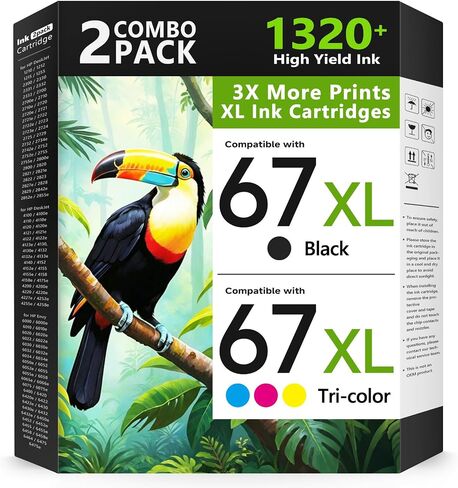67XL Ink Cartridges Black/Color Combo Pack Compatible for HP Ink 67 67XL Printer Ink for DeskJet 4227e 2855e 2827e 2755e 2700e 2800e 4155e 4255e 2734e 4100 for Envy 6055e 6400 6455e(2 Pack) in Kuwait