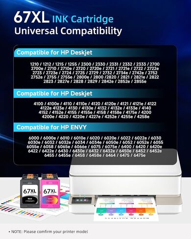 67XL Ink Cartridges Black/Color Combo Pack Compatible for HP Ink 67 67XL Printer Ink for DeskJet 4227e 2855e 2827e 2755e 2700e 2800e 4155e 4255e 2734e 4100 for Envy 6055e 6400 6455e(2 Pack) in Kuwait