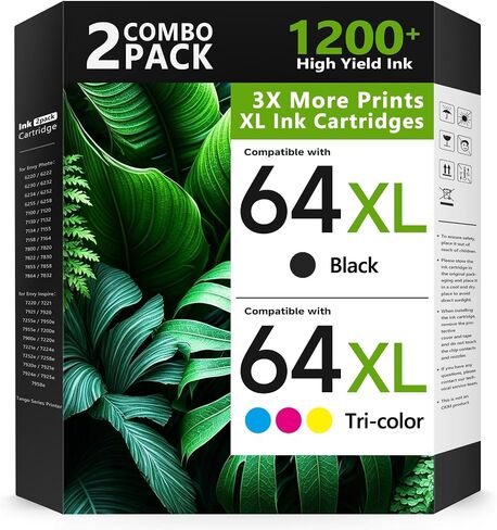 64XL Ink Cartridge Combo Pack for HP Ink 64 64XL Black and Color Ink Cartridge for HP Printers Work with Envy Photo 7855 7858 7155 Envy Inspire 7255e 7220e 7200e 7900e 7958e for Tango Series (2 Pack) in Kuwait