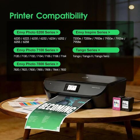 64XL Ink Cartridge Combo Pack for HP Ink 64 64XL Black and Color Ink Cartridge for HP Printers Work with Envy Photo 7855 7858 7155 Envy Inspire 7255e 7220e 7200e 7900e 7958e for Tango Series (2 Pack) in Kuwait