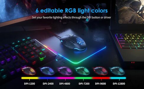 CYD C309 Wired Gaming Mouse, RGB Gaming Mouse with Side Buttons, High-Precision Adjustable 12800 DPI, Adjustable Weights, 6 Programmable Buttons, Gaming Mice Ergonomic Computer Mouse (C303-12800 DPI) in Saudi Arabia