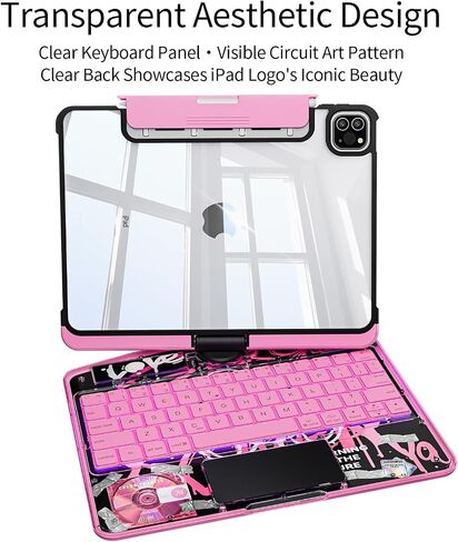 Transparent Keyboard Case for iPad Pro 13 Inch (M5 2025/M4 2024) with Multi-Touch Trackpad, 360° Rotating Stand, 7-Color 3-Level Backlit, Wireless Bluetooth, Pencil Holder, Pink in Kuwait