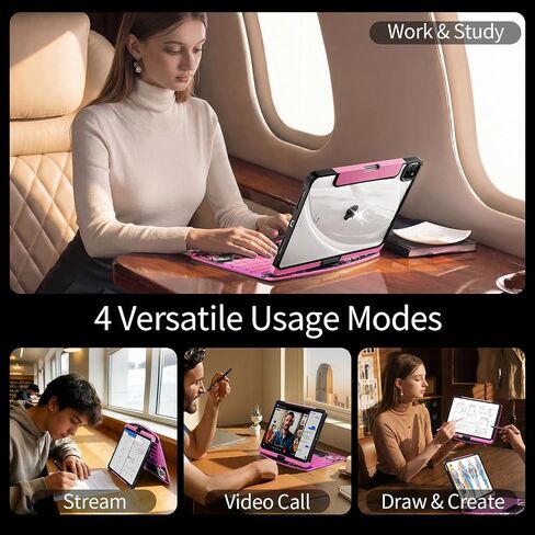 Transparent Keyboard Case for iPad Pro 13 Inch (M5 2025/M4 2024) with Multi-Touch Trackpad, 360° Rotating Stand, 7-Color 3-Level Backlit, Wireless Bluetooth, Pencil Holder, Pink in Kuwait