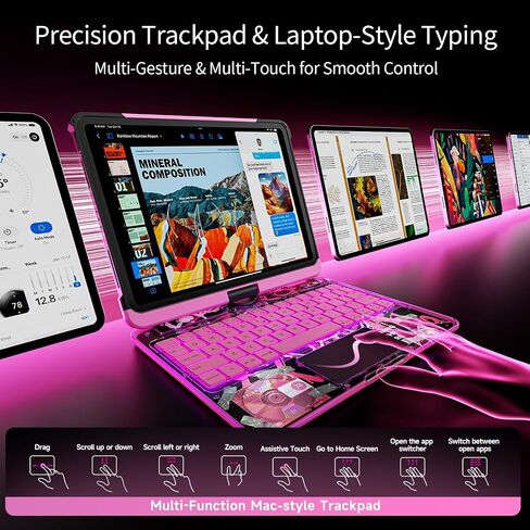 Transparent Keyboard Case for iPad Pro 13 Inch (M5 2025/M4 2024) with Multi-Touch Trackpad, 360° Rotating Stand, 7-Color 3-Level Backlit, Wireless Bluetooth, Pencil Holder, Pink in Kuwait