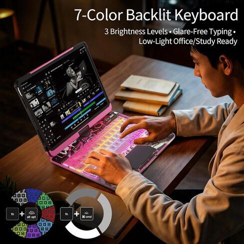 Transparent Keyboard Case for iPad Pro 13 Inch (M5 2025/M4 2024) with Multi-Touch Trackpad, 360° Rotating Stand, 7-Color 3-Level Backlit, Wireless Bluetooth, Pencil Holder, Pink in Kuwait