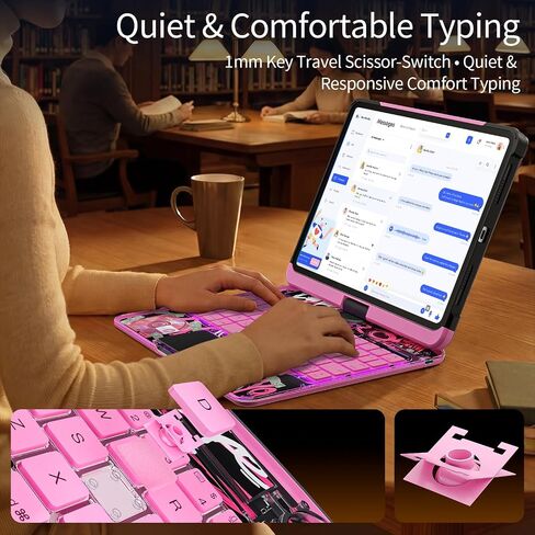 Transparent Keyboard Case for iPad Pro 13 Inch (M5 2025/M4 2024) with Multi-Touch Trackpad, 360° Rotating Stand, 7-Color 3-Level Backlit, Wireless Bluetooth, Pencil Holder, Pink in Kuwait