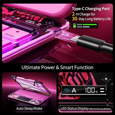 Transparent Keyboard Case for iPad Pro 13 Inch (M5 2025/M4 2024) with Multi-Touch Trackpad, 360° Rotating Stand, 7-Color 3-Level Backlit, Wireless Bluetooth, Pencil Holder, Pink in Kuwait