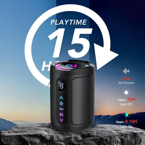 aowoka Bluetooth Speaker, 2026 Portable Wireless Speakers with Led Light, Bluetooth 5.4, 15H Playtime, Enhanced Bass, IPX7 Waterproof, Outdoor Speaker for Travel, Sport, Party, Biking. in Kuwait