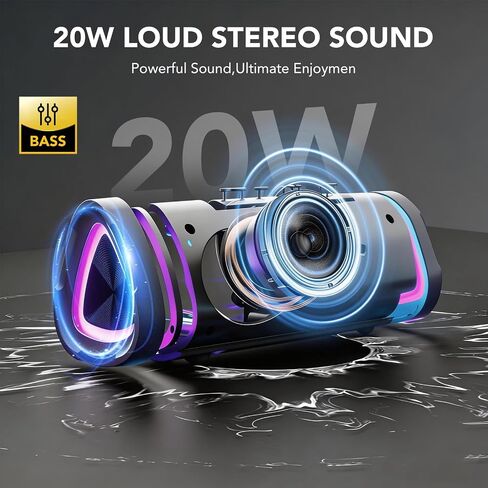 aowoka Bluetooth Speaker, 2026 Portable Wireless Speakers with Led Light, Bluetooth 5.4, 15H Playtime, Enhanced Bass, IPX7 Waterproof, Outdoor Speaker for Travel, Sport, Party, Biking. in Kuwait