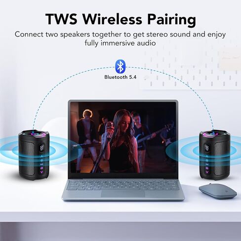 aowoka Bluetooth Speaker, 2026 Portable Wireless Speakers with Led Light, Bluetooth 5.4, 15H Playtime, Enhanced Bass, IPX7 Waterproof, Outdoor Speaker for Travel, Sport, Party, Biking. in Kuwait