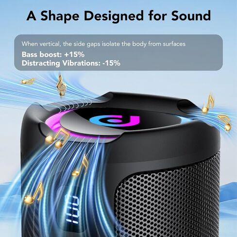 aowoka Bluetooth Speaker, 2026 Portable Wireless Speakers with Led Light, Bluetooth 5.4, 15H Playtime, Enhanced Bass, IPX7 Waterproof, Outdoor Speaker for Travel, Sport, Party, Biking. in Kuwait