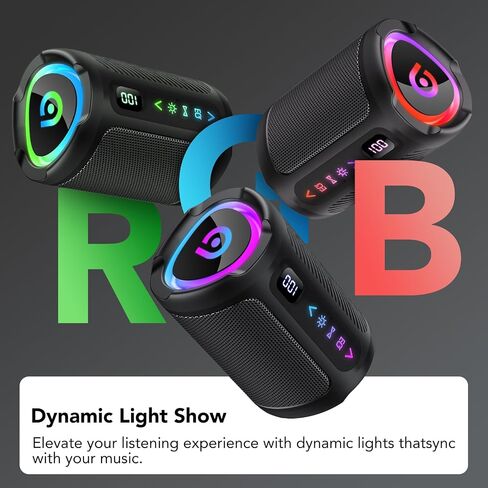aowoka Bluetooth Speaker, 2026 Portable Wireless Speakers with Led Light, Bluetooth 5.4, 15H Playtime, Enhanced Bass, IPX7 Waterproof, Outdoor Speaker for Travel, Sport, Party, Biking. in Kuwait