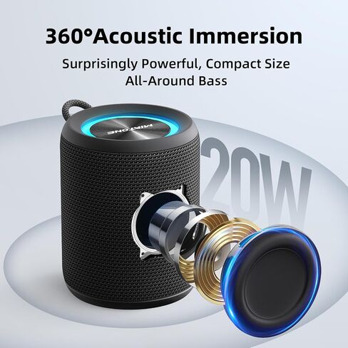 MIATONE Rush M - 20W Bluetooth Speaker IP67 Waterproof Speaker with Deep Bass, Portable Speakers for Beach Camping Accessories, Gifts for Men Fathers Him (Black) in Kuwait