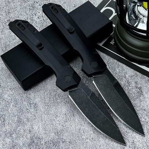 8'' One-handed Development Pocket Knife，Blackout Utility Folding Knives，3.43" 8Cr13Mov Blade，Durable G10 Handles and Reversible Pocketclip,Camping EDC Tool for Men's Gifts in Kuwait