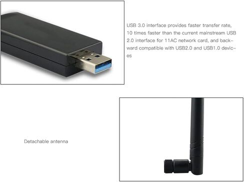 Cryfokt Wireless Network Card, RTL8812AU 1200Mbps Dual Band USB 3.0 WiFi Adapter with 5DB Antenna for Desktop Computer Laptop AndroidWindows in Kuwait
