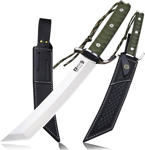 WPKOPYA japans Fixed Blade Hunting Knife 17.4" Full Tang AUS-10 Steel, Samurai Style Tactical Bowie Knife with Mirror Polished Blade, G10 Fiber Handle & Leather Sheath for Camping, Survival, Outdoor Use in Kuwait
