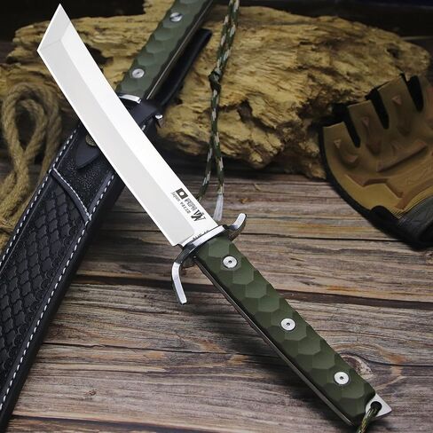 WPKOPYA japans Fixed Blade Hunting Knife 17.4" Full Tang AUS-10 Steel, Samurai Style Tactical Bowie Knife with Mirror Polished Blade, G10 Fiber Handle & Leather Sheath for Camping, Survival, Outdoor Use in Kuwait