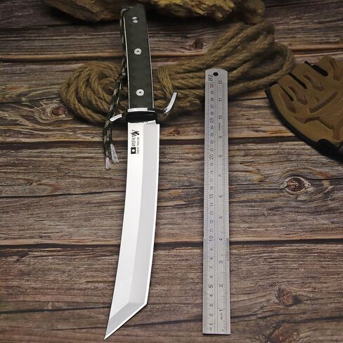 WPKOPYA japans Fixed Blade Hunting Knife 17.4" Full Tang AUS-10 Steel, Samurai Style Tactical Bowie Knife with Mirror Polished Blade, G10 Fiber Handle & Leather Sheath for Camping, Survival, Outdoor Use in Kuwait
