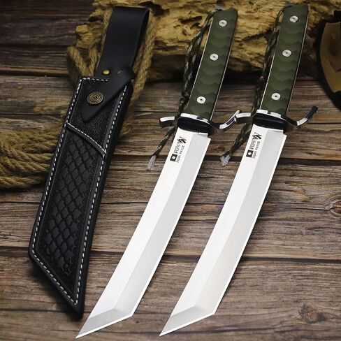 WPKOPYA japans Fixed Blade Hunting Knife 17.4" Full Tang AUS-10 Steel, Samurai Style Tactical Bowie Knife with Mirror Polished Blade, G10 Fiber Handle & Leather Sheath for Camping, Survival, Outdoor Use in Kuwait