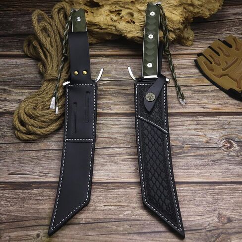 WPKOPYA japans Fixed Blade Hunting Knife 17.4" Full Tang AUS-10 Steel, Samurai Style Tactical Bowie Knife with Mirror Polished Blade, G10 Fiber Handle & Leather Sheath for Camping, Survival, Outdoor Use in Kuwait